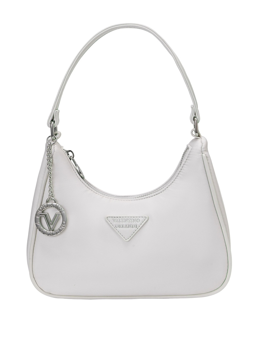 Valentino Orlandi Mia Crescent Nylon Y2K 2000s Viral On Trend Light Grey Handbag